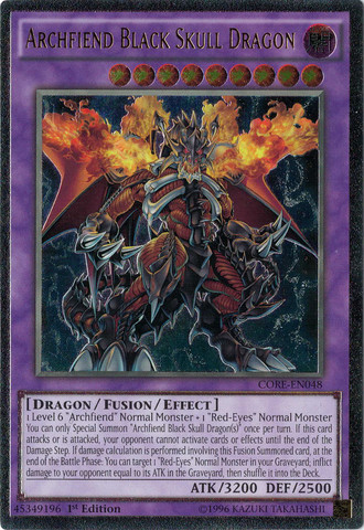 black skull dragon yugioh card Archfiend CORE-EN048 Ultra Rare 1st Edition heavily embossed on both sides Yu-Gi-Oh Limited Edition Tin Single