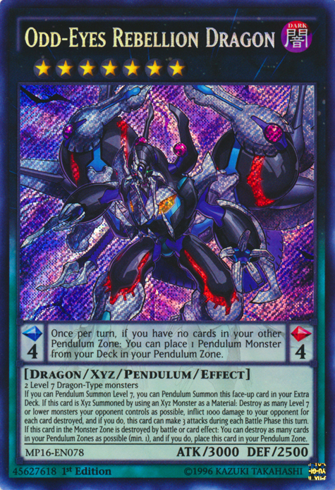 rarest yugioh cards 2017 Odd-Eyes Rebellion Dragon [MP16-EN078] Secret Rare