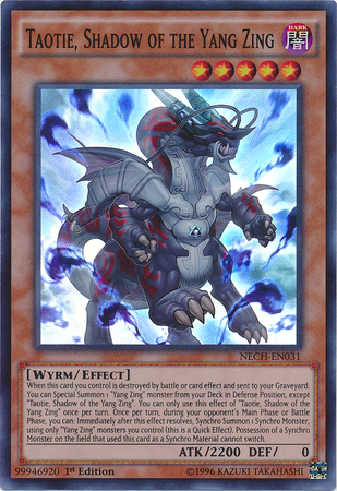 yugioh yang zing cards Bi'an, Earth of the Card Type: Monster Attribute: Earth Type: Wyrm Level: 3 Attack: 1600 Defense: 0 Description: When this card you control is destroyed by battle or card effect From the Duelist Alliance set Taotie, Shadow of the Yang